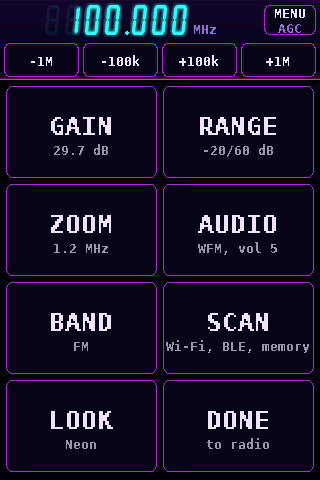The menu in portrait, Neon look: eight tiles, two wide